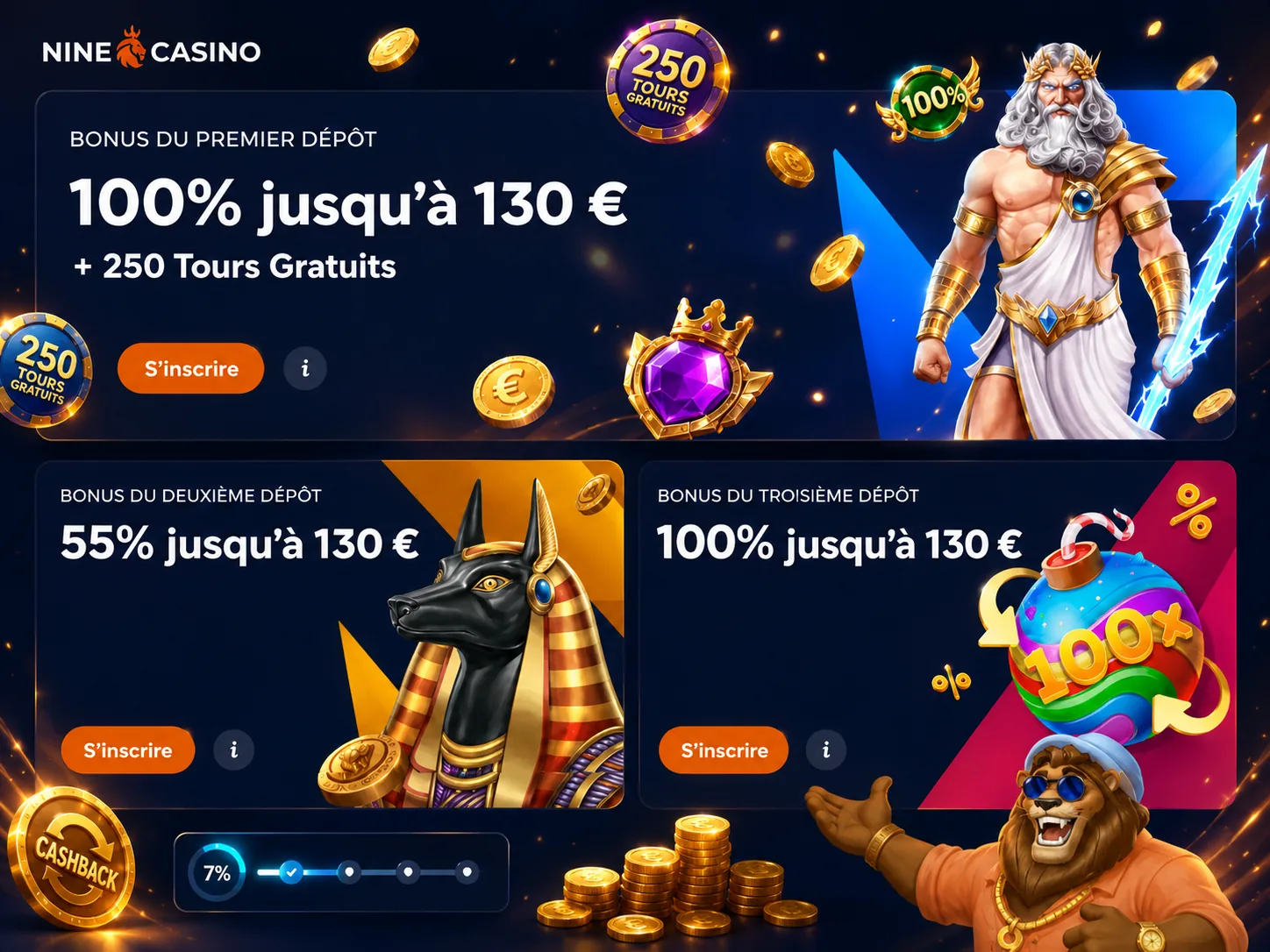 Variété des bonus NineCasino