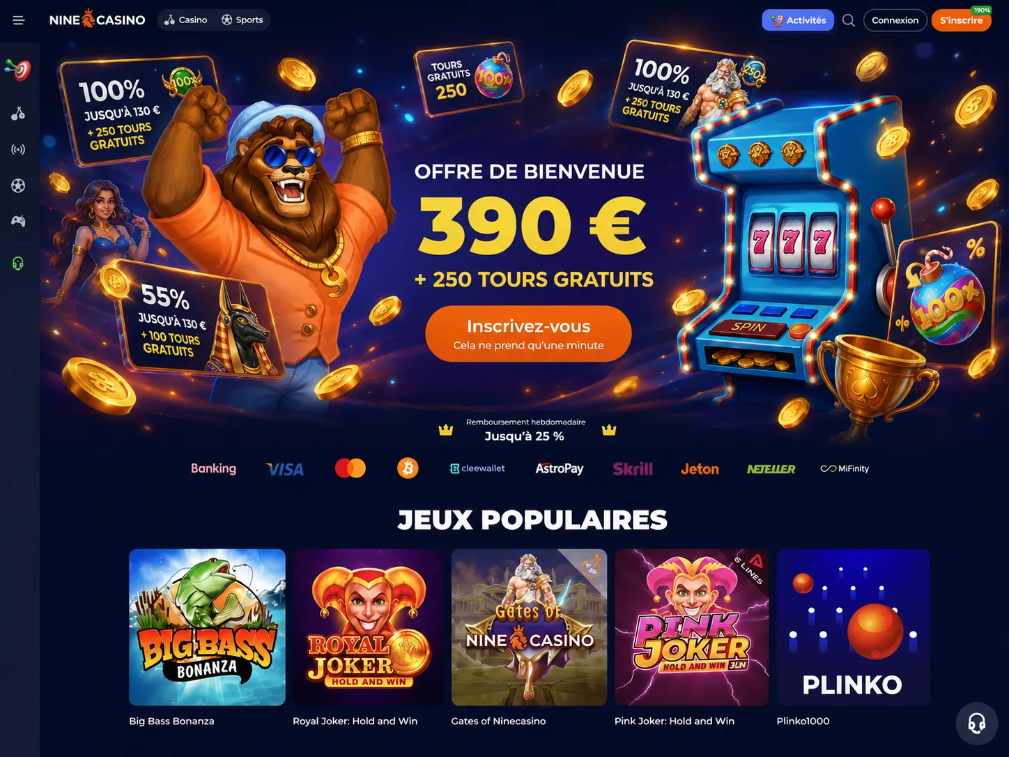 Lobby NineCasino sur mobile