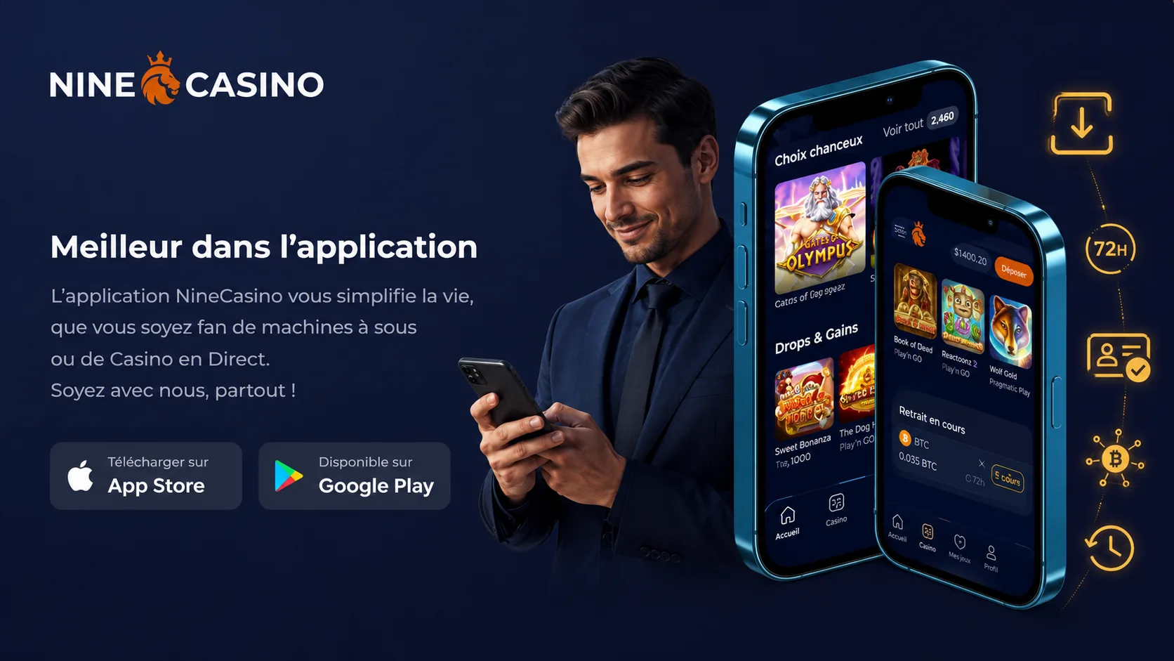 Interface NineCasino sur mobile et ordinateur