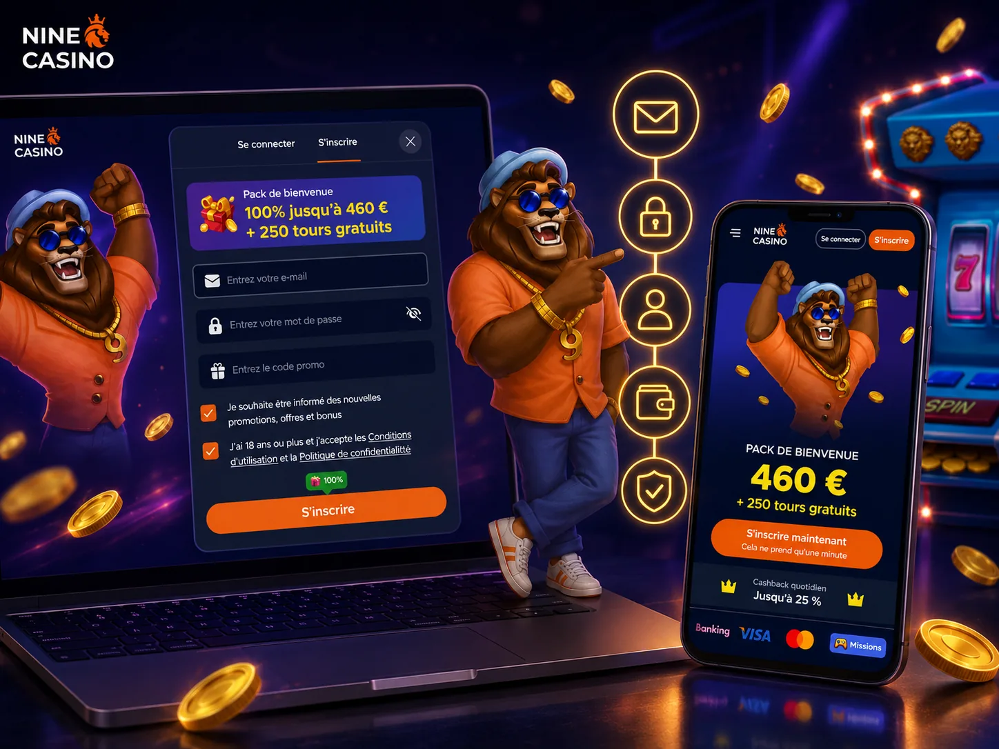 Compte NineCasino sur mobile et ordinateur
