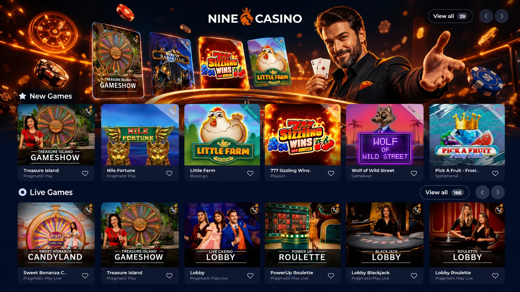 Cashback et bonus NineCasino dans le tableau de bord